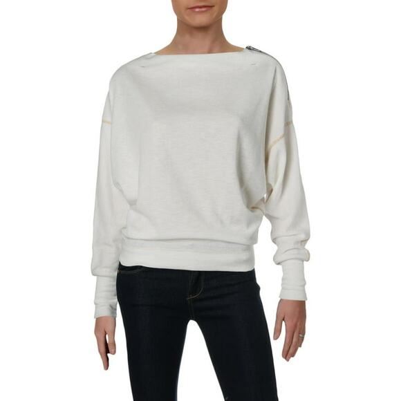 Free People We The Free Ivory Thermal Nikala Zip Shoulder Top Size Small - Picture 1 of 12